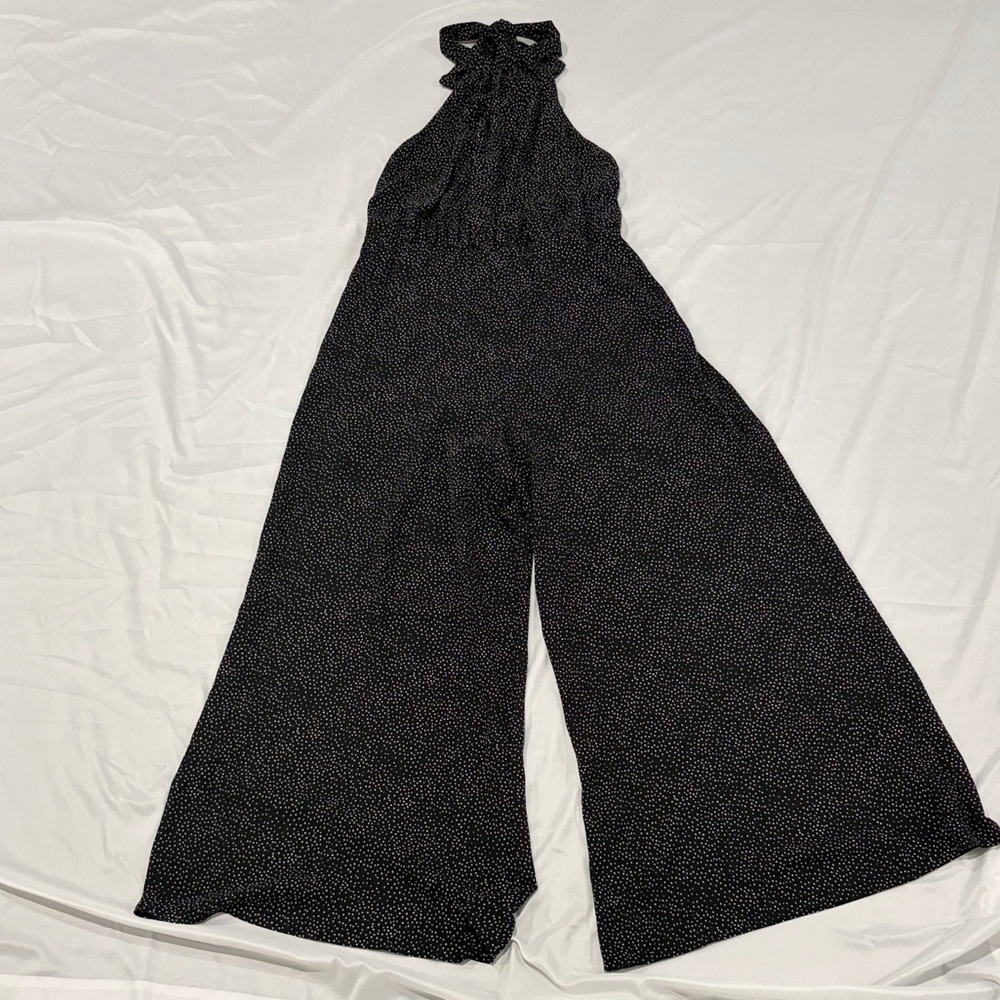Express Black And White Speckle Halter Wide-Leg Jumpsuit - Picture 7 of 10